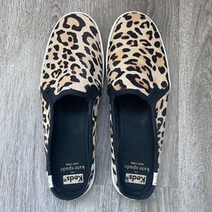 Kate Spade Keds By Kate Spade Leopard Calf Hair Slip-on Slides Sneakers Size 8